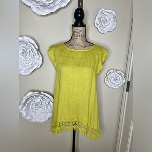 Terzo Millennio 100% Italian Linen Chartreuse Color Tunic Top Size Small